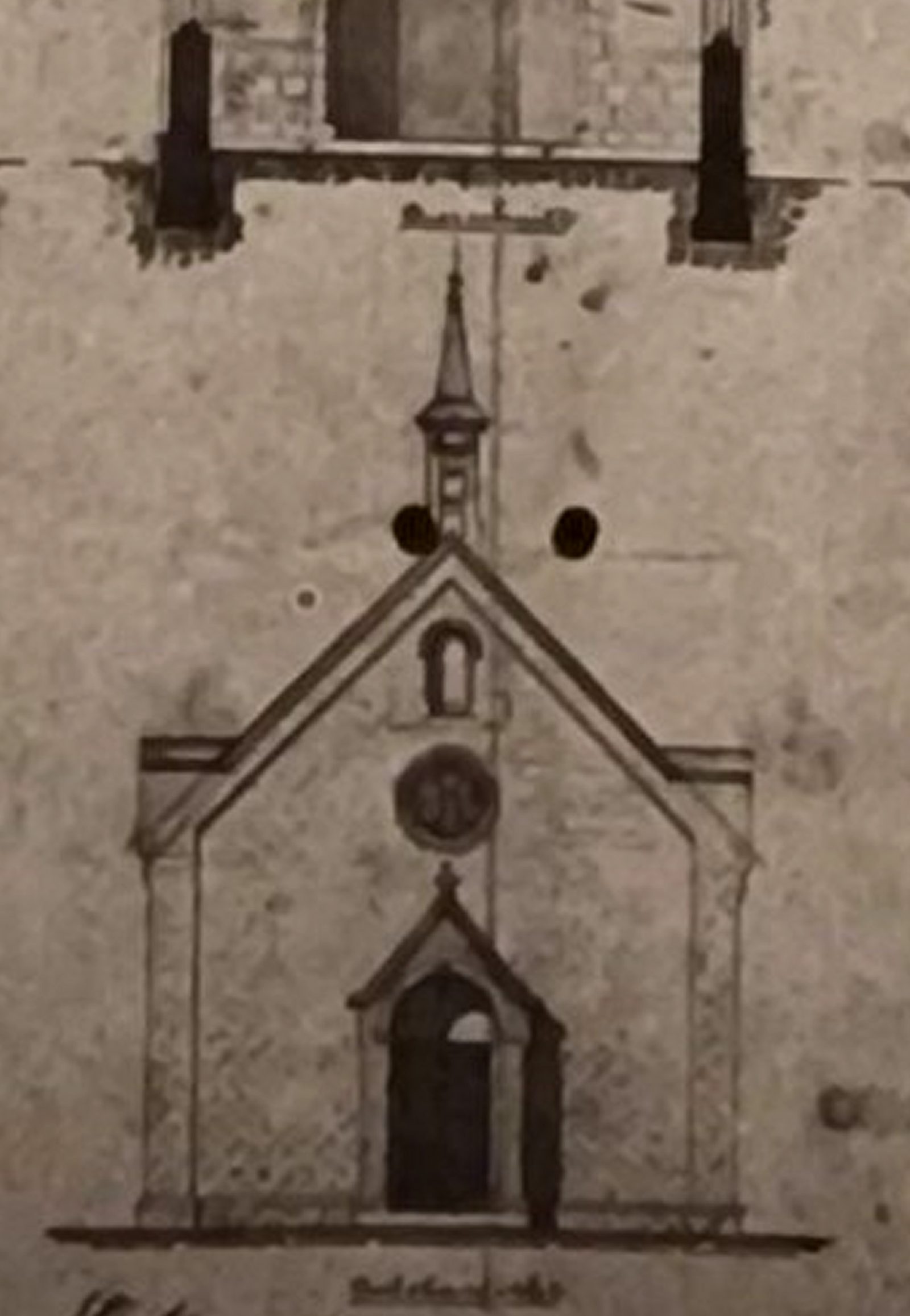 Die Giebelansicht aus dem Plan, vermutlich von 1887, im selben Maßstab wie das Foto