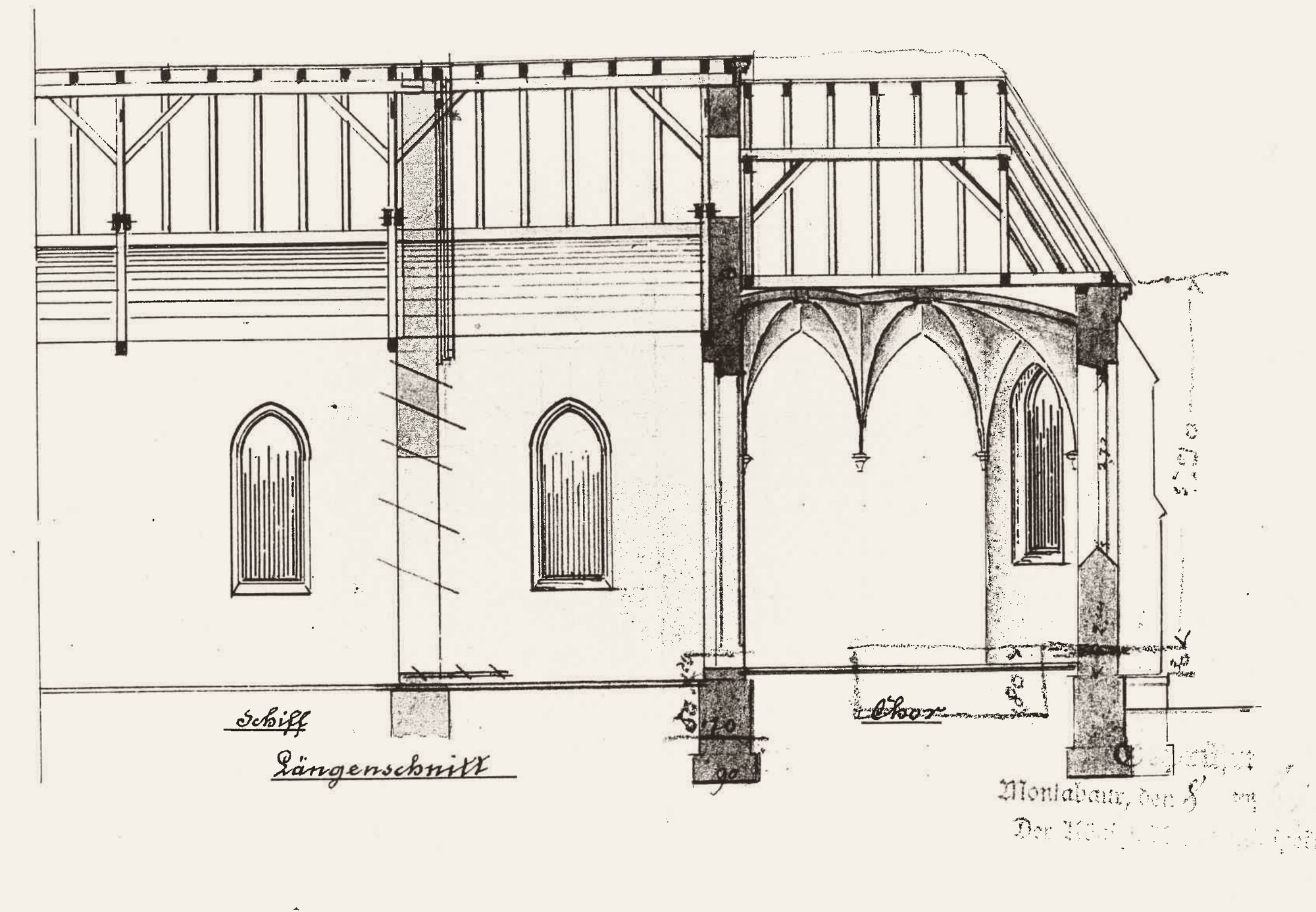 Bauplan der Kapelle Goldhausen von 1904, Längsschnitt