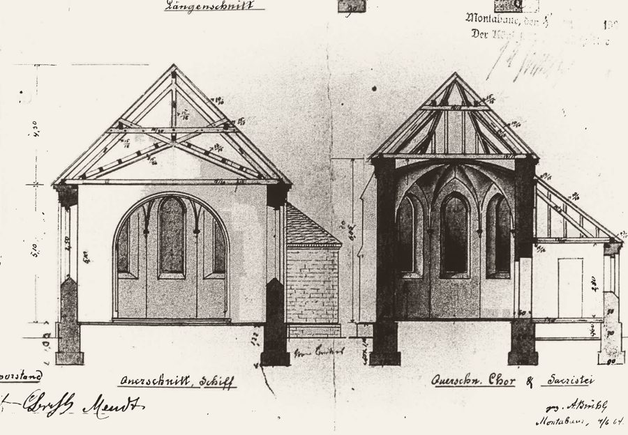 Baupläne der Kapelle Goldhausen von 1904, Schnitte